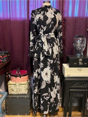 Blossoming Long Sleeve Maxi Dress Grey Black Floral